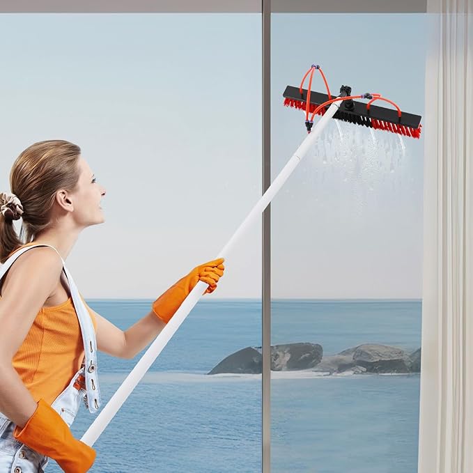 30.18FT Water Fed Pole Kit Adjustable Solar Panel Cleaning Brush Solar Panel Cleaning Kit Cleaner Tool with 65.62ft Hose and 21.65inch Large Brush Head Outdoor Window Washing Equipment Tool Kit
