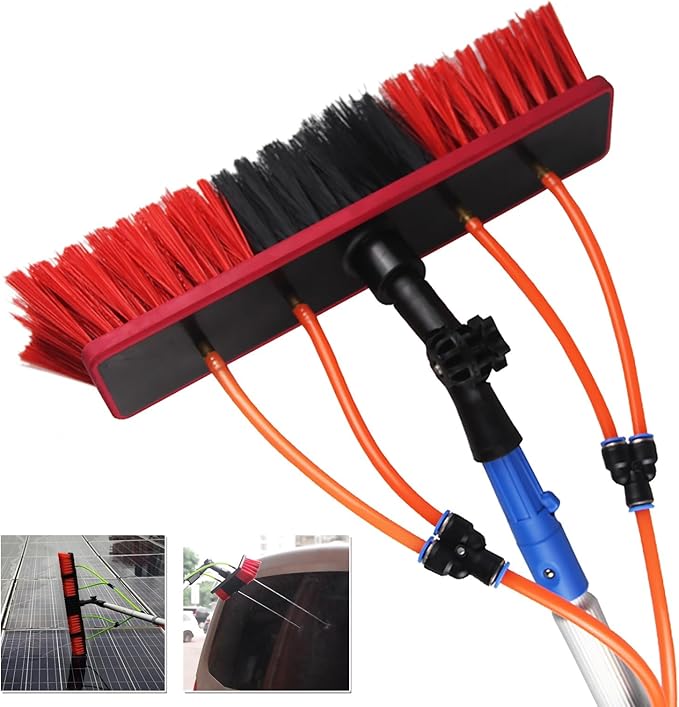 Glass Cleaning Brush Home Water Fed Telescopic Pole Kit Solar Panel Brush Rotating for Photovoltaic PanelTelescopic Solar Panel Cleaning Brush with Water Fed Aluminum Alloy Pole 5m Extendab