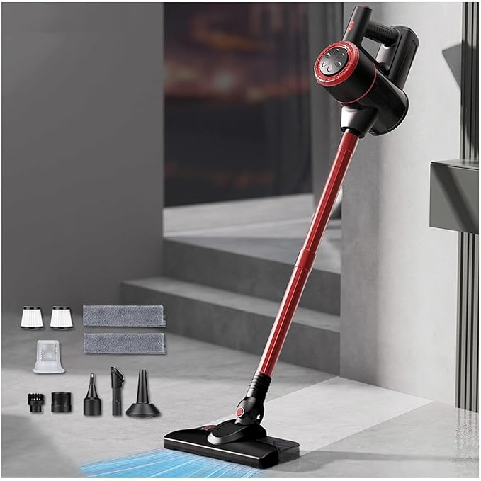 Lightweight and Versatile Vacuum and Mop Combo 5 in 1 18Kpa 8000mah Battery Cordless Stick Vacuum All in One Portable Vacuum Cleaner for Home Carpet Floor Pet HairRed