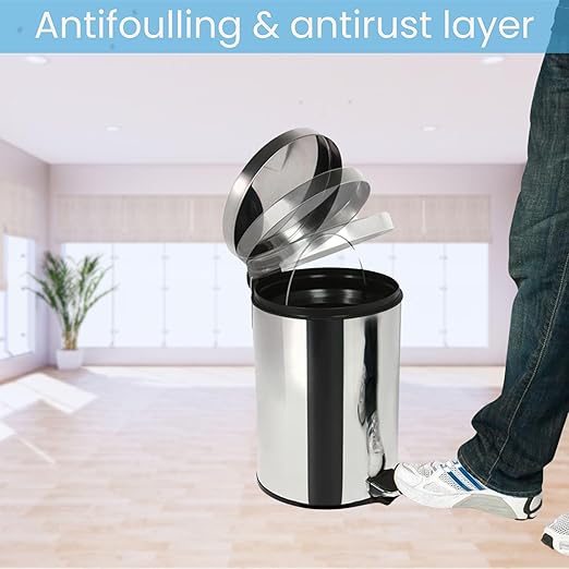 5 Liter / 1.3 Gallon Stainless Steel Round Bathroom Trash Can with Soft Close Lid and Foot Pedal for Bathroom Kitchen &amp Small Space (9 L x 9 W x 11 H)