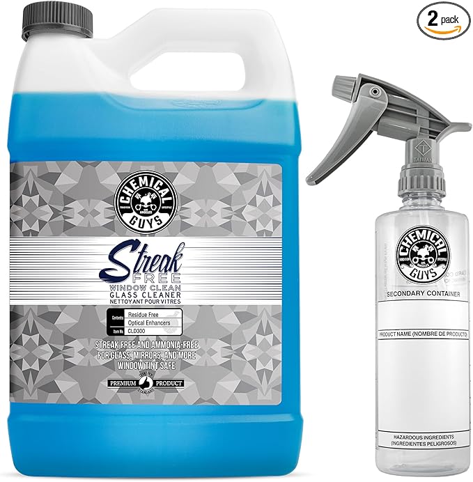 Chemical Guys CLD300 Streak Free Glass &amp Window Cleaner (For Glass Windows Mirrors Nav. Screens &amp More Car &amp Home) Ammonia Free &amp Safe on Tinted Windows 128 fl oz + ACC151 Spray