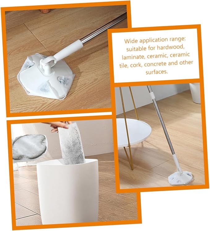 Rotatable Cleaning Mop with Retractable Long Handle White Triangle Dust Mop Cloth for Household Dust Removal Suitable for Home Cleaning