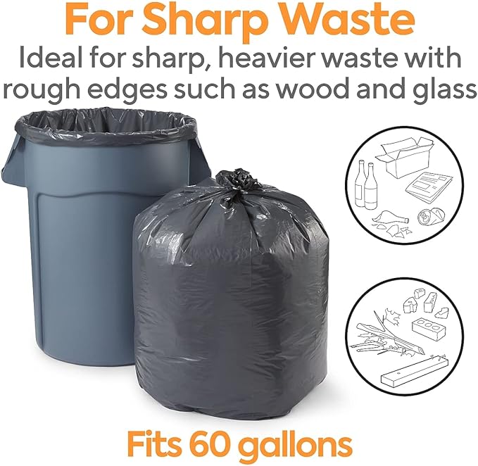 Professional 55-60 Gallon Trash Bag 38 x 58 Low Density 1.5 mil Black 100 Bags/Box