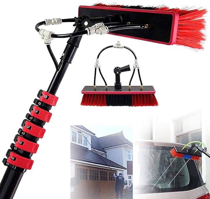 Water fed Pole Adjustable Window Cleaning Brush 3.6M-11M Window Cleaning Pole Water Fed Telescopic Brush Extendable Cleaner Conservatory Roof Cleaning Photovoltaic and Solar Panels