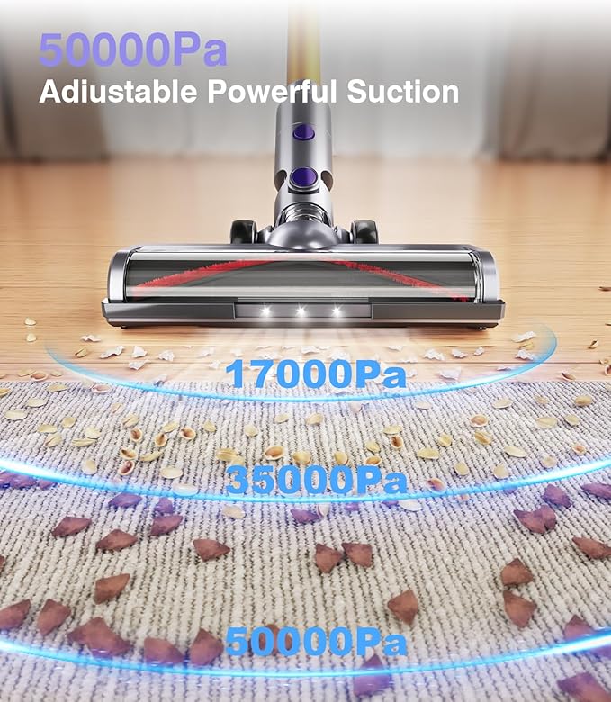 Cordless Vacuum Cleaner 450W 50Kpa Powerful Stick Vacuum Up to 70Mins Rechargeable Battery Vacuum Cleaners for Home Anti-Tangled Lightweight Handheld for Hardwood Floor Carpets Pet Hair
