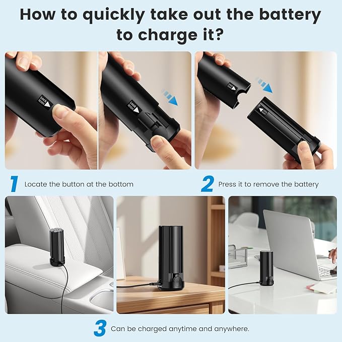Cordless Car Vacuum Cleaner with Removable Battery as 35W Power Bank 6-in-1 Handheld Vacuum Blower Set18000PA Mini Vacuum Cleaner 6000mAH with Brushless Motor for Car Home -1 Battery