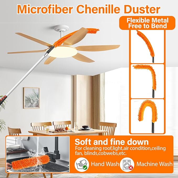 26FT High Reach Duster Cleaning Kit with 5-20 FT Extension PoleHigh Ceiling Dusting and Window Cleaning Kit with Microfiber Feather DusterCobweb DusterCeiling Fan DusterWindow Squeegee Cleaner