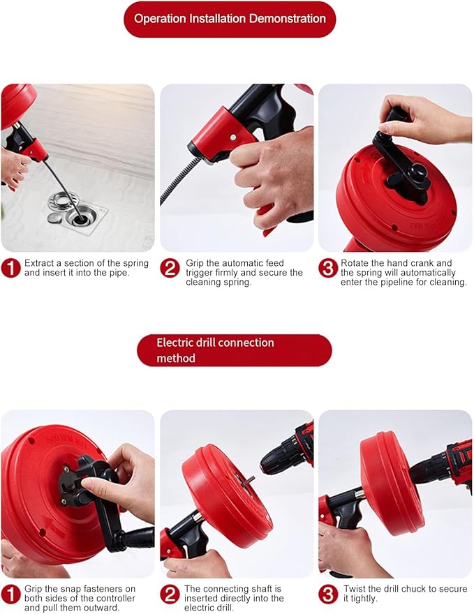 Pack of 1 Mild Steel Drain Drill Set Heat Dealt with Gauntlets 25FT Length Permanent for Unclogging Conduits Electric Unclogger Set