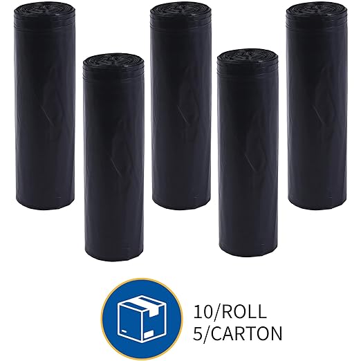 Genuine Joe GJO01535 Heavy Duty Low-Density Puncture Resistant Can Liner 60 gallon Capacity 56 Length x 39 Width x 1.50 mil Thickness Black (Box of 50)