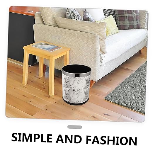 GLEAVI Marble Pattern Trash Can Elegant Wastebasket for Home Bathroom Office Double-Layer Plastic Easy to Clean Space-Saving Design for and Spaces