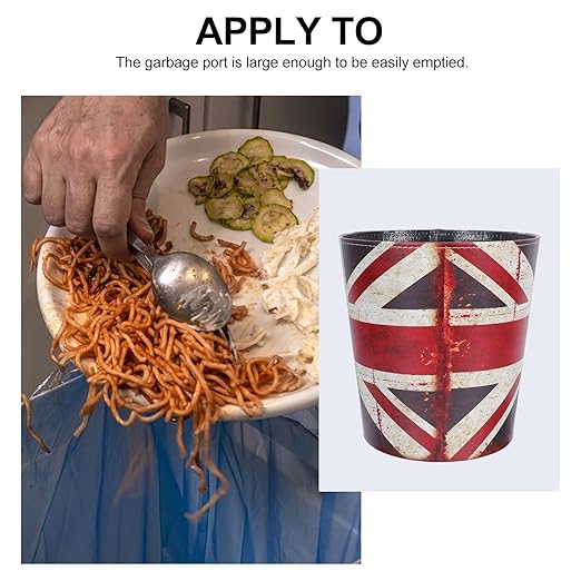 VALICLUD European Style Leather Wastebasket with Union Jack Pattern Large Household Trash Can Open Top Decorative Garbage Bin for Office and Home Storage
