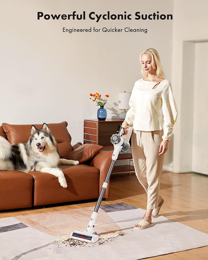 Trucozie Cordless Vacuum Cleaner 8-in-1 Lightweight Stick Vacuum with 45mins Runtime Powerful Suction Vacuum Cleaners for Home Hardwood Floors Carpet Pet Hair White