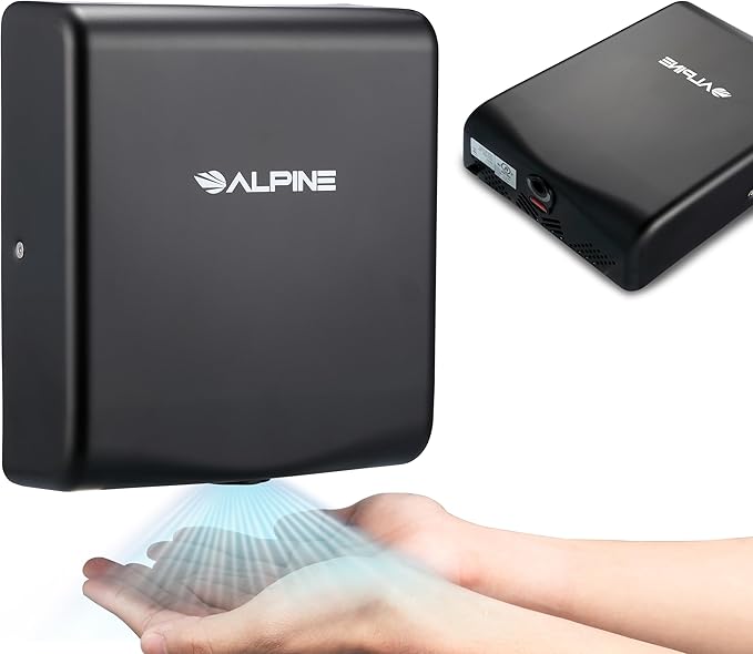 Alpine Hand Dryers for Bathrooms Commercial Extreme Speed Automatic Electric Hand Dryer for Home Bathroom/Restaurant with HEPA Filter Heat &amp Speed Control - ADA Compliant (120v Matt Black)