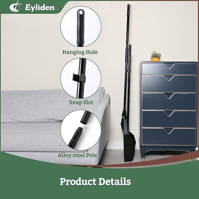 Eyliden Large Commercial Dustpan with Comb Teeth Upright Heavy Duty Dust Pan for Restaurants Garages Courtyard Sidewalks Lobby Home Kitchen Room Office Classroom (1pc Dustpan)