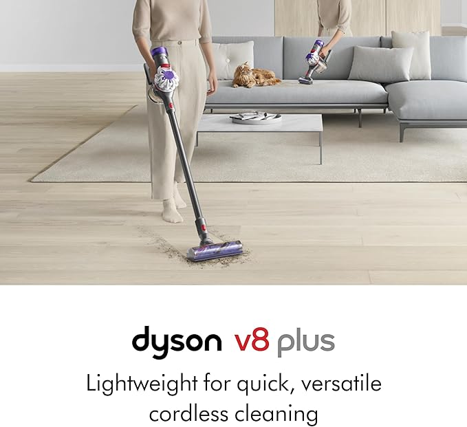 Dyson V8 Plus Cordless Vacuum Cleans Hard Floors and Carpets Detangles Converts to Handheld 115AW 2 Power Modes Up to 40 Minutes¹