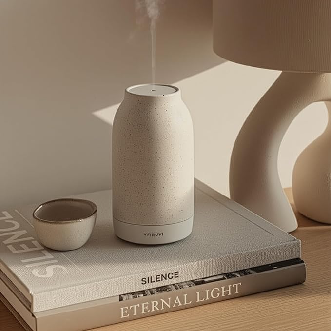 Vitruvi Air Waterless Diffuser for Home 1500 Sq Ft Coverage | Diffusers for Home Oil Diffuser Housewarming Gift Ceramic Finish 5 Adjustable Scent Strengths | Vanilla