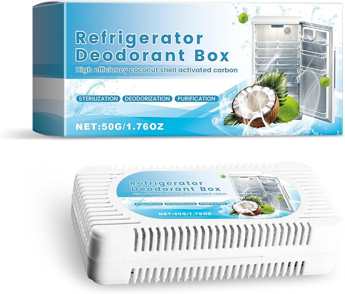Refrigerator Deodorant Box with Activated Carbon Coconut Shell Odor Eliminator 50G/1.76OZ Reusable Freshener for Home and Commercial Use White