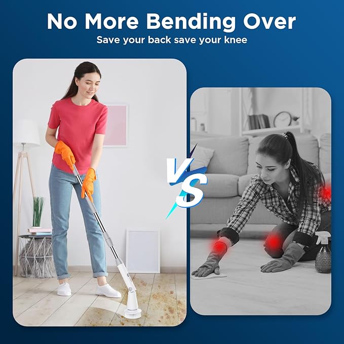 Electric Spin Scrubber Bathroom Cleaner Power Shower Cleaning Brush with Extendable Handle &amp 4 Brush Heads Shower Scrubber for Bathtub Tile Grout Kitchen Window and Floor