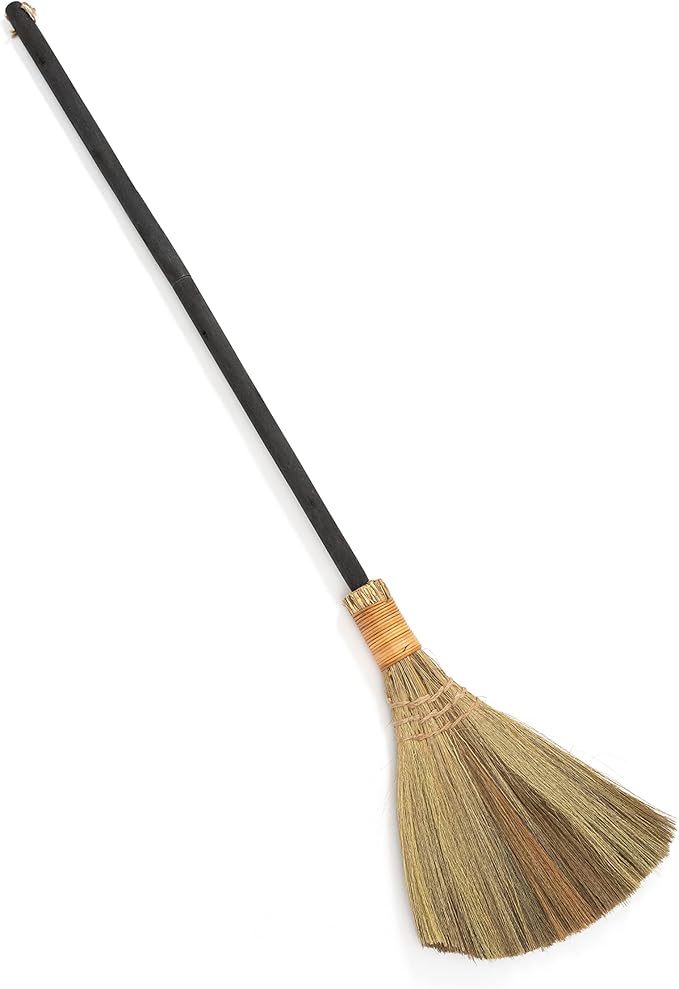 Vietnamese Straw Soft Broom - Sweeping Broom with Black Wooden Handle for Cleaning Decoration Wedding with 45.28inch Length