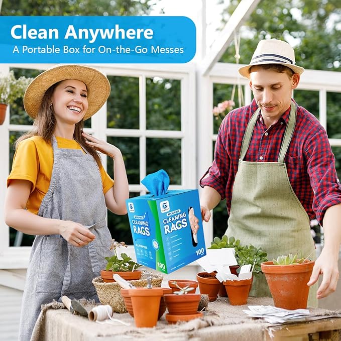 GLIMGLINT Shop Towel 100 Pack Blue Microfiber Cleaning Cloth Lint-Free Ultra Absorbent Reusable Paper Towels for Home Kitchen Car Garage or Shop Cleaning Rags 11 x 9