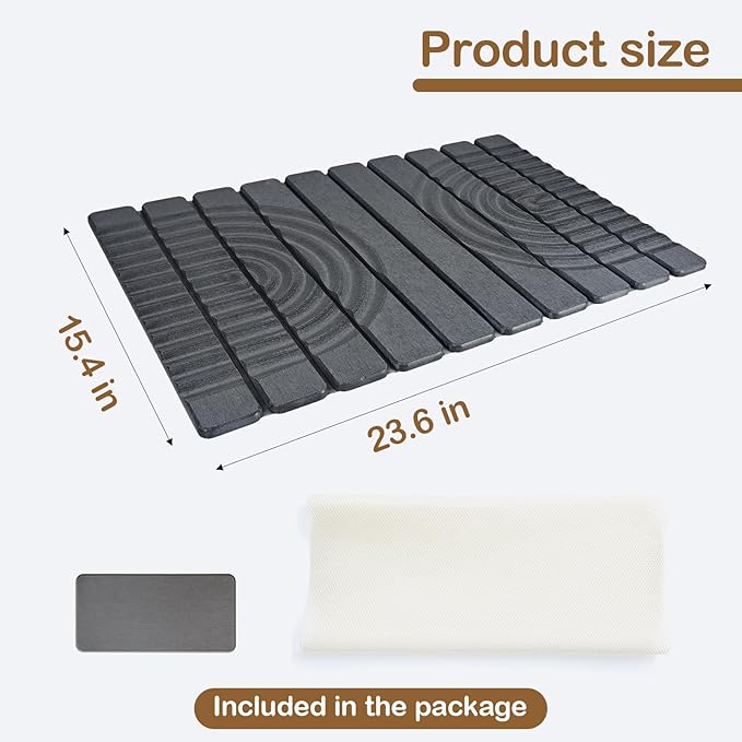 Stone Drying Mat for Kitchen Counter 23.62X15.35 Absorbent Diatomaceous Earth Bath MatRoll This Non-Slip Highly Absorbent Drying Mat Into a Compact Size for Seamless Storage in Drawers (Grey)