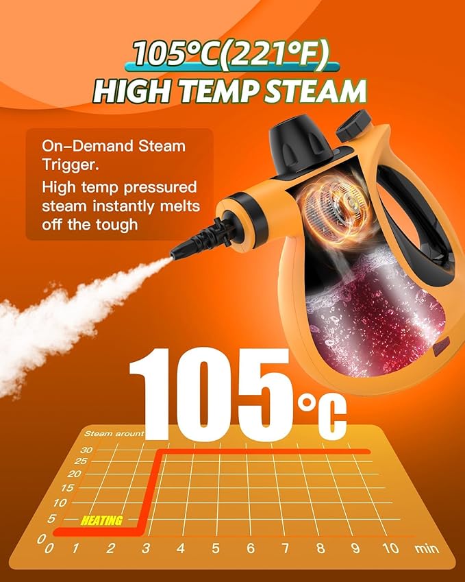 Steam Cleaner Pressurized Multi-Purpose Handheld Steam Cleaner with 11pcs Accessories Natural Chemical-Free Cleaning Steam Cleaner for Home Use Furniture Upholstery Couch Tile Grout and Car