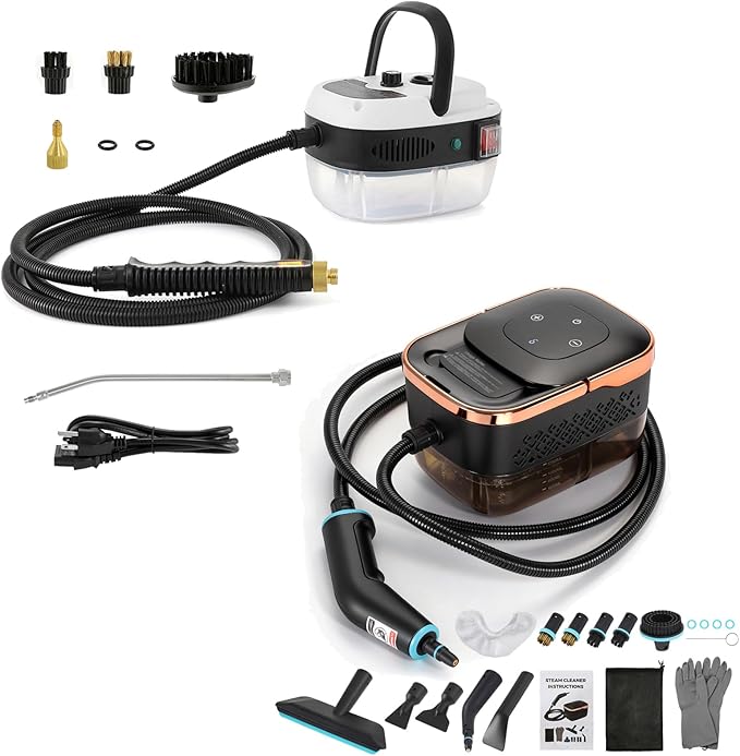 Dyna-Living 2500 Steam Cleaner with 1000ml Tank &amp 1500W Engine Steam Cleaner with 42.2 oz Tank Portable Steamer for Car Detailing Home Floor Carpets Tile