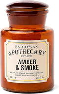 Paddywax Artisan Apothecary Scented Candle with Lid in Reusable Glass Jar Clean-Burn Soy Candle with Approx. 54 Hour Burn Time Amber &amp Smoke 8 oz.