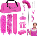 Microfiber Dusters for Cleaning Feather Dusters with Extension Pole Bendable &amp Washable Dusters for High Ceiling Fan Blinds Cars Furniture Cleaning Tools Kit Pink Gift for Women (15 PCS)