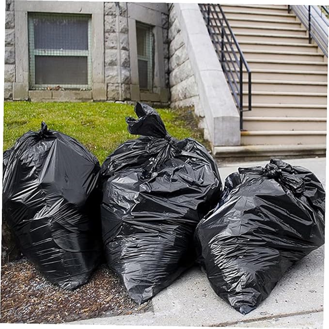 HEMOTON 50pcs Heavy Duty Large Trash Bags 80x100cm Black Contractor Garbage Bags for 100l Bins Commercial Outdoor Gardening and Janitorial Use