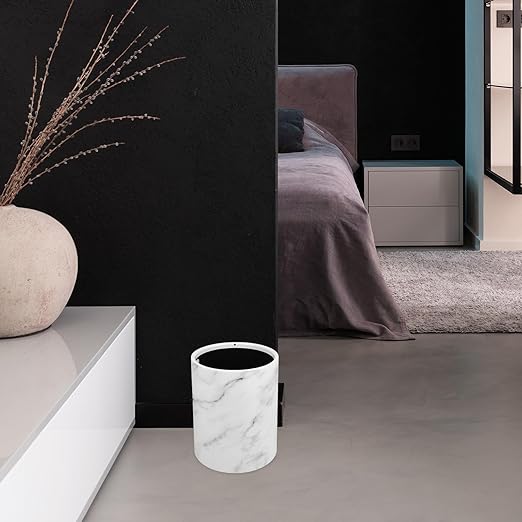 Marbling Wastebasket 12L Medium Plastic Trash Bin Open Top Double-Layer Garbage Can for Home Office Bedroom Bathroom