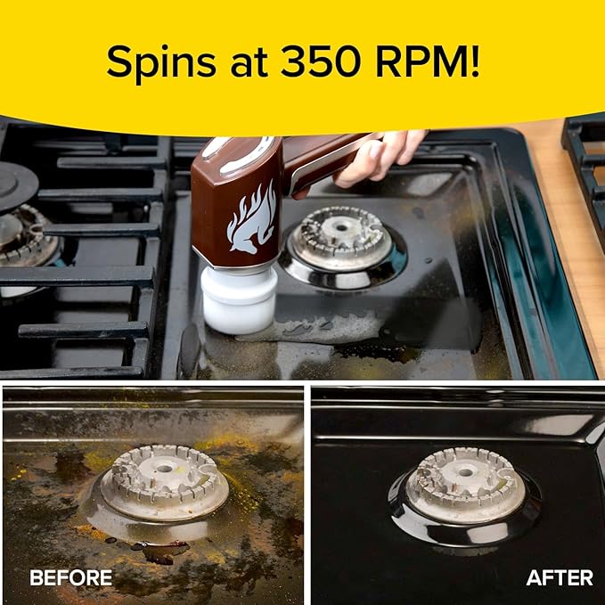 Horsepower Scrubber Waterproof Electric Power Spins 350 RPM 5 Brush Heads AS SEEN ON TV Cleans Dirt &amp Grime Tile Grout Bathrooms Kitchen Auto Rims Outdoor Furniture &amp More Recharg