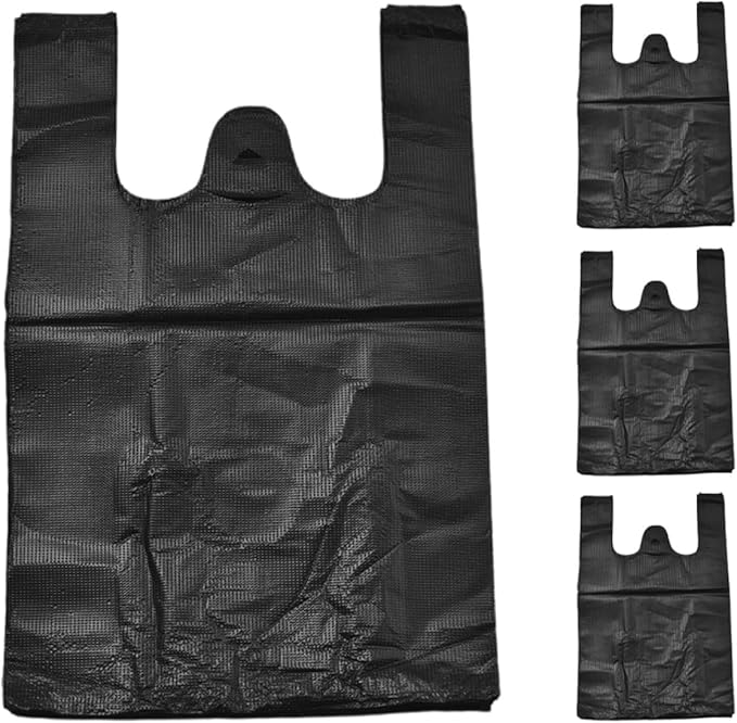 5x31cm Black Plastic Trash Bags with Handles 200pcs Thickened Garbage Bags for Kitchen Bathroom Office and Home Use