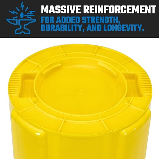 Magnum Yellow 32 Gallon Trash Can Set (Trash Can Quiet Dolly and Reinforced Lid) Construction Grade Jobsite Ready Non-Marking Wheels &amp Casters for Rolling Garbage CMTC-CLD0-32Y02 (2 Set)