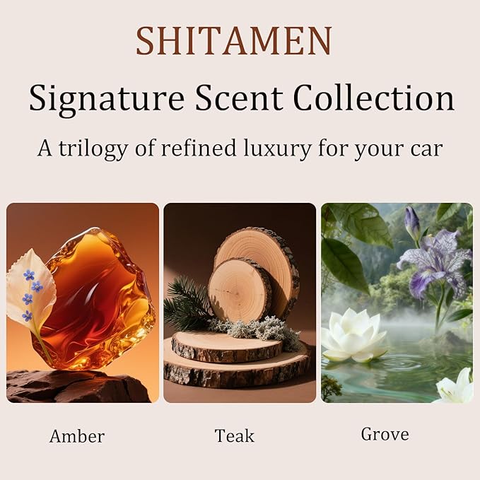 Car Air Freshener Stone Air Freshener Automotive Odor Eliminator for Visor Clip- Car Fresheners Long Lasting - Variety 3 Pack - CLIP INCLUDED (Amber-Teak-Grove)