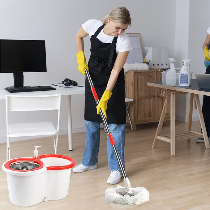 Spin Mop and Bucket with Wringer Set 360° Spinning Mop Bucket System with 6 Microfiber Mop Replacement Heads and 61 Stainless Steel Adjustable Handle for Floor Cleaning (20QT)