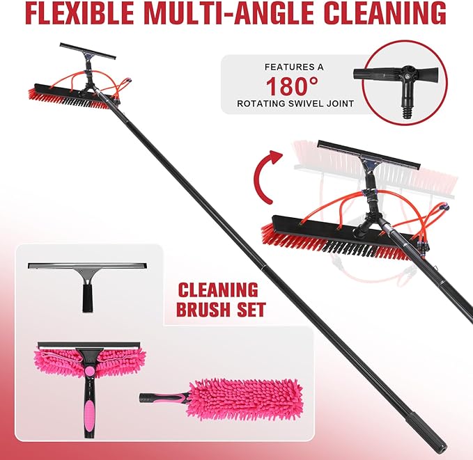 Solar Panel Cleaner Height Adjustable Extendable Solar Panel Washing Tool with 180° Rotating Brushhead for Solar Panel Roof Car