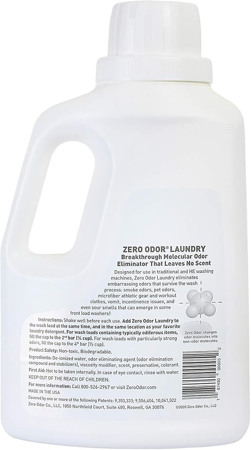 Zero Odor - Laundry Odor Eliminator &amp Deodorizer BUNDLE- Great for Pet Bedding &amp Sweaty Workout Clothes -(16 &amp 64-Ounce)