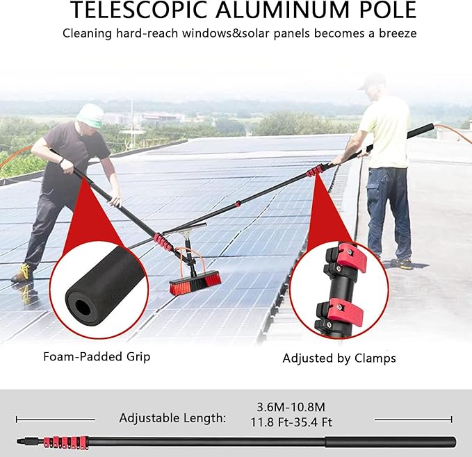 Water Fed Pole Brush Kit Solar Panel Window Cleaner Brush Telescopic Window Cleaning Pole Kit Extendable Outdoor Window Cleaner9m/29.5ft