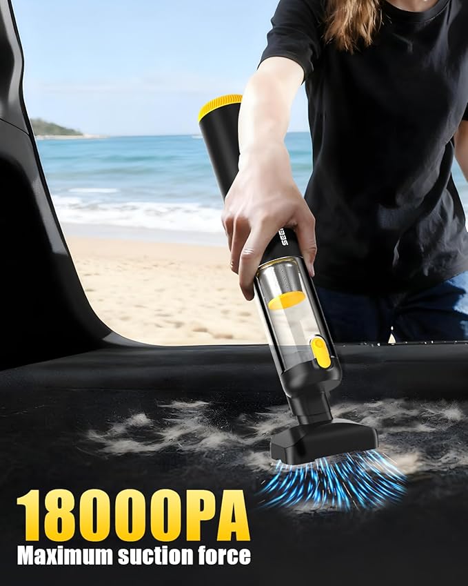 SEEDUSTRY Handheld Vacuum Cleaner Cordless Mini Small Car Vacuum Portable Pet Hair Vacuum 3 Suction Modes-Up to 18000pa 6 Blow &amp Suck &amp Deflate &amp Inflate Nozzles for Car Pet Office