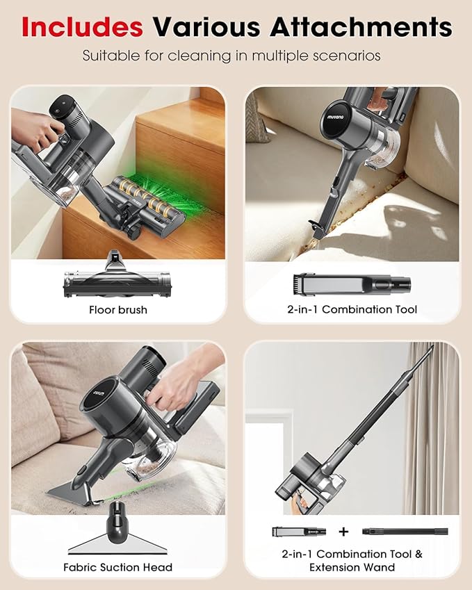 Cordless Vacuum Cleaners for Home G26 Vacuum Cleaner 45KPA Powerful Suction Up to 60 Minutes Tangle-Resistant Rechargeable Stick Vac with Wall Mount for Pet Hair Hardwood Floors