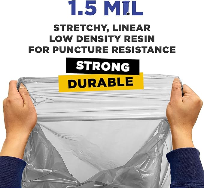 (100 Pack) 30-33 Gallon Trash Bags 1.5 Mil Heavy Duty Fits Round and Square 30-33 gal Trash Cans 33 x 39 Garbage Trash Can Liners (Clear)