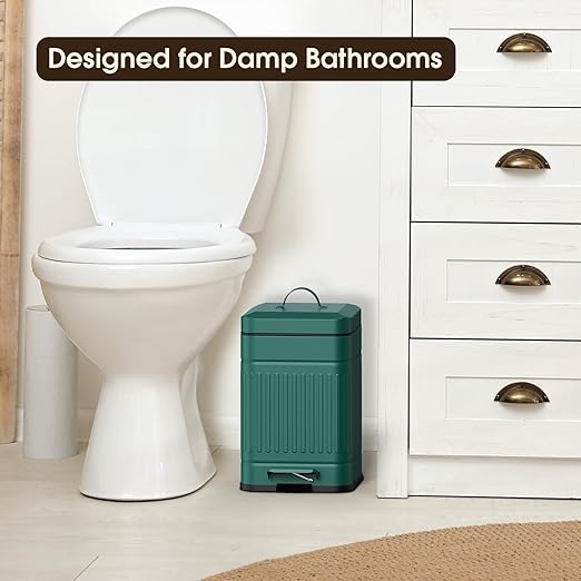 CEROELDA Small Trash Can with Lid-5L/1.3 GalStainless Steel Outdoor Dog Poop Garbage Can-Farmhouse Retro Metal Waste Bin w/Step Pedal for Bathroom Bedroom Office-Soft Close-Green