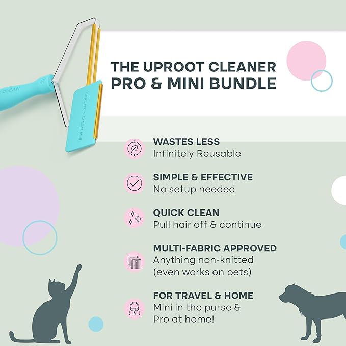 Uproot Cleaner Pro Pet Hair Remover &amp Mini - Pet Hair Removal Tool Multi Fabric Edge &amp Carpet Scraper - Cat for Couch Cat Towers Car Detailing The Furry-Situation Survival Kit