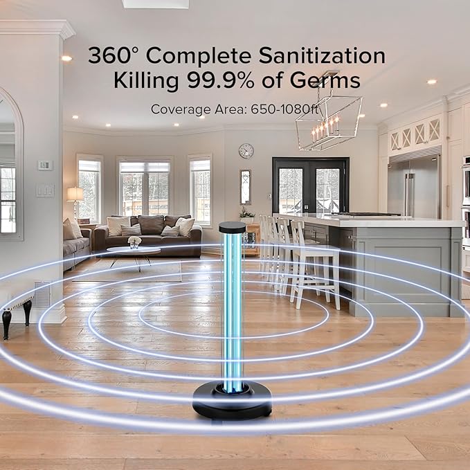 SANSI 100W UVC Disinfection Cart with Wheels Portable Mobile UV Light Sanitizer with Remote &amp 3 Timer Settings Ozone-Free 99.9% Germ Kill in 30 Mins for Large Space Home Hotel School