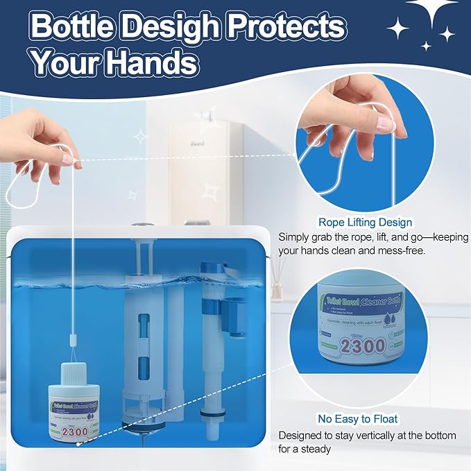 Toilet Bowl Cleaner Automatic Long-Lasting Blue Toilet Cleaner Bottle Septic Safe Toilet Bowl Tablets in Bottles Fresh Bathroom &amp Deodorize 6 Pack 2300 Flushes Each