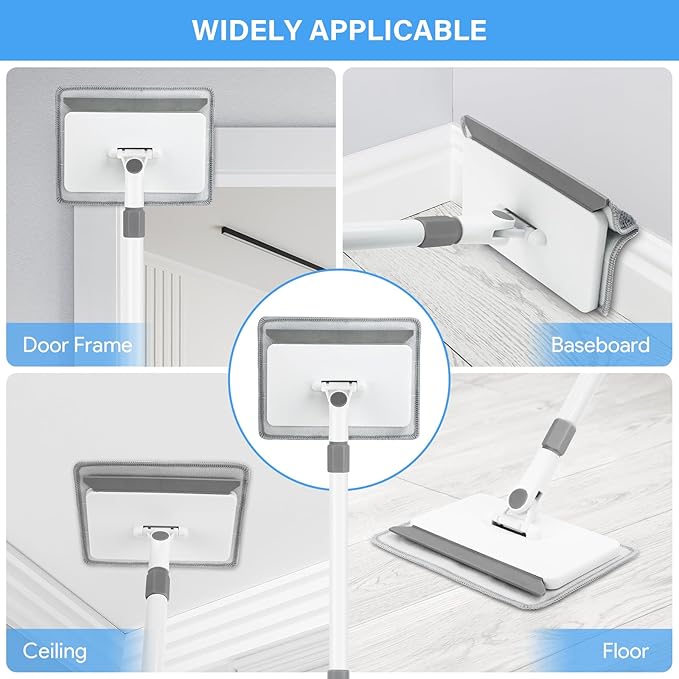 Baseboard Cleaner Tool with Handle DELUX Baseboard Cleaner with Extendable Long Handle 4 Reusable Cleaning Pads Wall Cleaner for Baseboards Cleaning Ceiling Wall Floor Shower Bathroom Kitchen