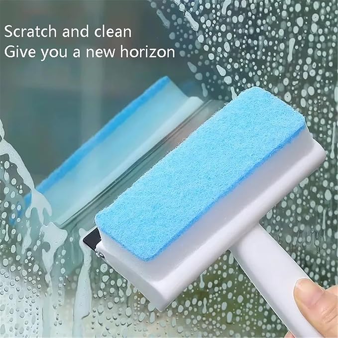 Double Sided Glass Cleaner Brush Sponge for Windows Mirrors Shower Long Handle Bathroom Car Windshield Cleaning