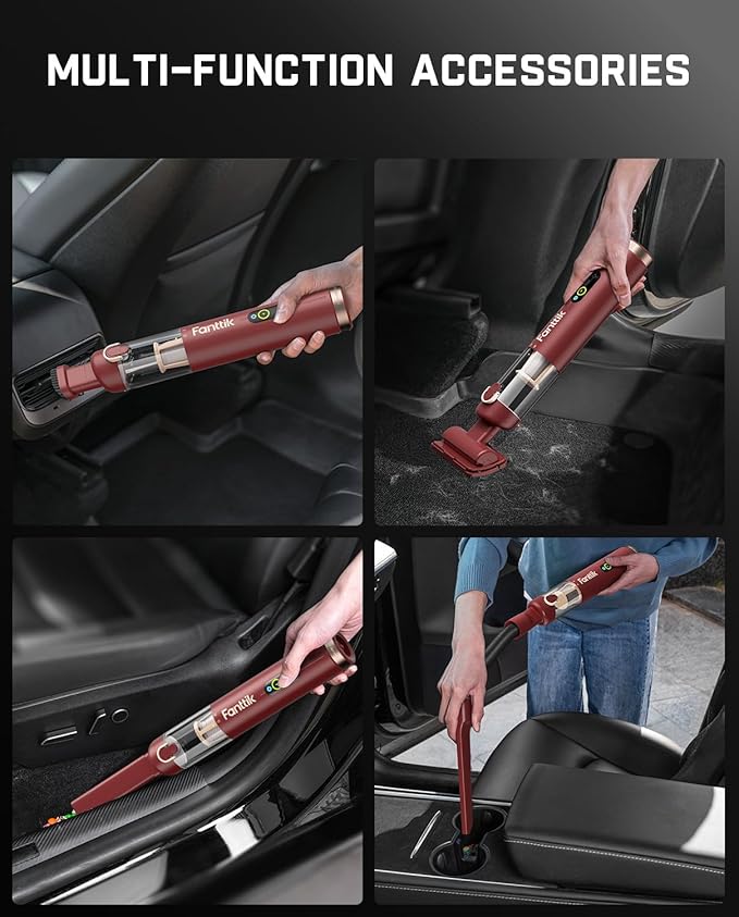 Fanttik Slim V10 APEX Cordless Car Vacuum 4-in-1 Portable Mini Handheld Vac 19kPa Suction Power Upgraded Smart Digital Display 2 Suction Modes for Small Jobs Car Office Desk Keyboards (Red)