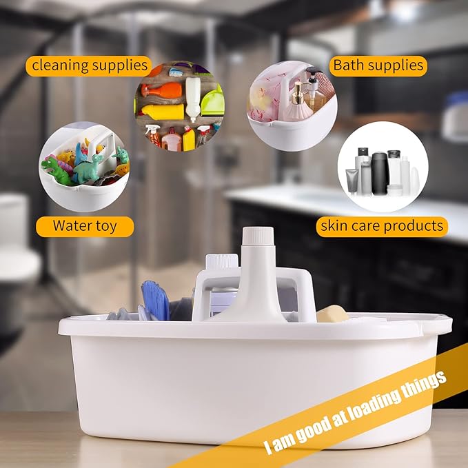 2-Pack Large White Cleaning Caddy for Cleaning Supplies with Handle - Portable Plastic Tote Organizer for Shower Bathroom Kitchen Under Sink Storage